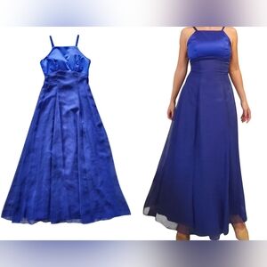 Alfred Angelo Royal Blue Formal Dress Prom Maxi Gown Sz S/P Y2K Empire Waist Vtg